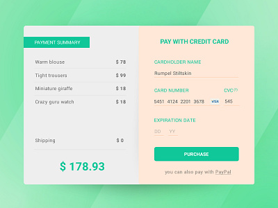 Credit Card Checkout buy card checkout credit dailyui day002 purchase visa