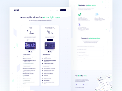 Zest • Full pricing page bank banking banking app branding clean credit card desktop finance fintech freelance icons landing page minimalist money online bank price pricing pricing page startup uiux