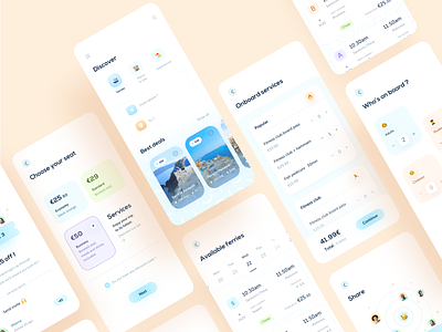 Hopstr • app design part 4 booking branding cards checkout clean events filters gradients icons kit minimal price pricing search share travel travel app trip ui elements ui kit