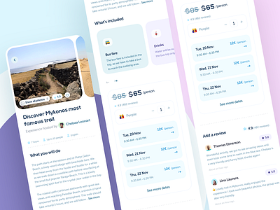 Hopstr • Book experiences behance booking checkout colorful components design system events figma filtering filters gradients kit money payment price pricing travel travel app ui elements ui kit