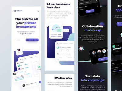 Zenvest • Landing Page Mobile analytics balance banking colorful finance fintech gradients graph header hero homepage icons investment landing page minimal statistics vc wallet