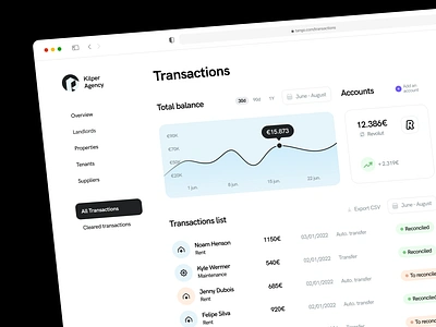 Tango • Transactions tab bank bank account banking branding cards dashboard finance fintech graph icons investment landlords list money payments product design real estate startup tenants transactions