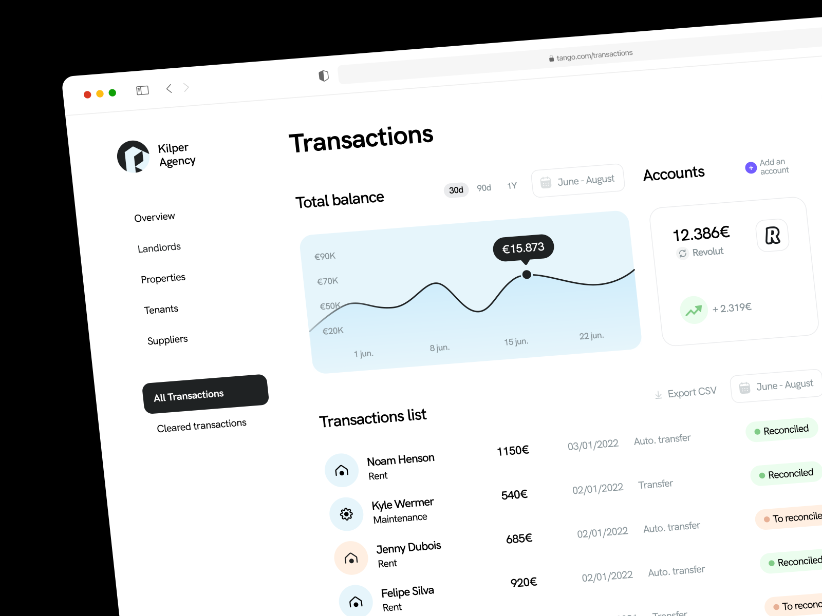 Tango • Transactions tab by Juliette Lagache for Piqo Studio on Dribbble