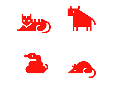 Traditional Chinese Horoscope Animal Collection. Vol02 chinese graphic design horoscope icon ox rat red simple snake tiger traditional vector