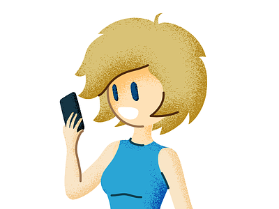 Fishisfast's Anna - styling idea blonde blue girl hair holding illustration lines phone round shading smile woman