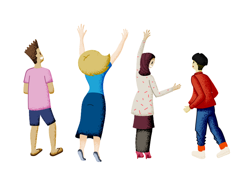 Mascot characters for Fishisfast pointing group illustration shading shades cast characters