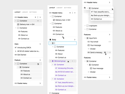 Circa's layouts builder constructor interface layers layouts panel site stack ui web web design website