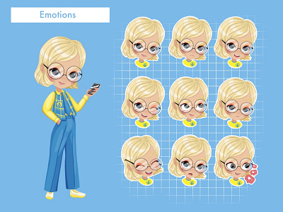 Polina. Emotions brand character character character design childrens illustration digital art digital illustration emoji emoji design illustration sticker sticker design