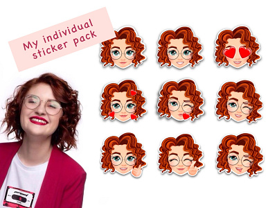 Sticker pack for Pauline art character character design emoji emoji design illustration portrait sticker pack