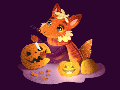 Halloween. Fox with the pumpkins