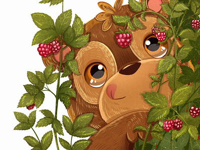 Little bear with raspberries