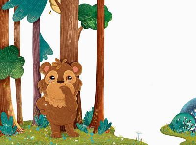 Little bear in the forest animal art bear character character design children character children illustration cute animals cute illustration forest illustration illustrator kids book kids illustration nature picture book texture