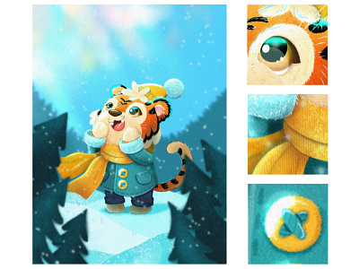 Little tiger and the Northern lights animal art character character design children book children illustration christmas digital art digital illustration greeting card illustration illustrator kids character new year picture book tiger tiger 2022