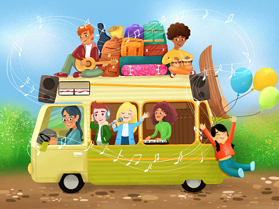 Music bus book illustration character character design children children illustration children magazine colorful illustration illustration kids kids character music picture book print school song summer travel