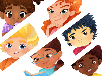 Children faces brand character cartoon character character design children faces children illustration cildren book character emotions face illustration illustrator motion character motion design