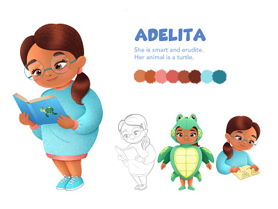 ADELITA. Character design animal art art book brand character character character design children illustration cute design digital emotions girl illustration illustrator kid logo project sketch smart turtle