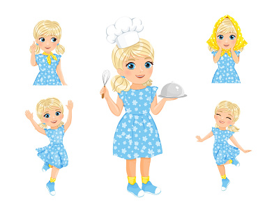 Omichka girl character. Poses animation brand character character character design character poses children character children illustration cook digital art emotions girl girl character illustration illustrator kids character