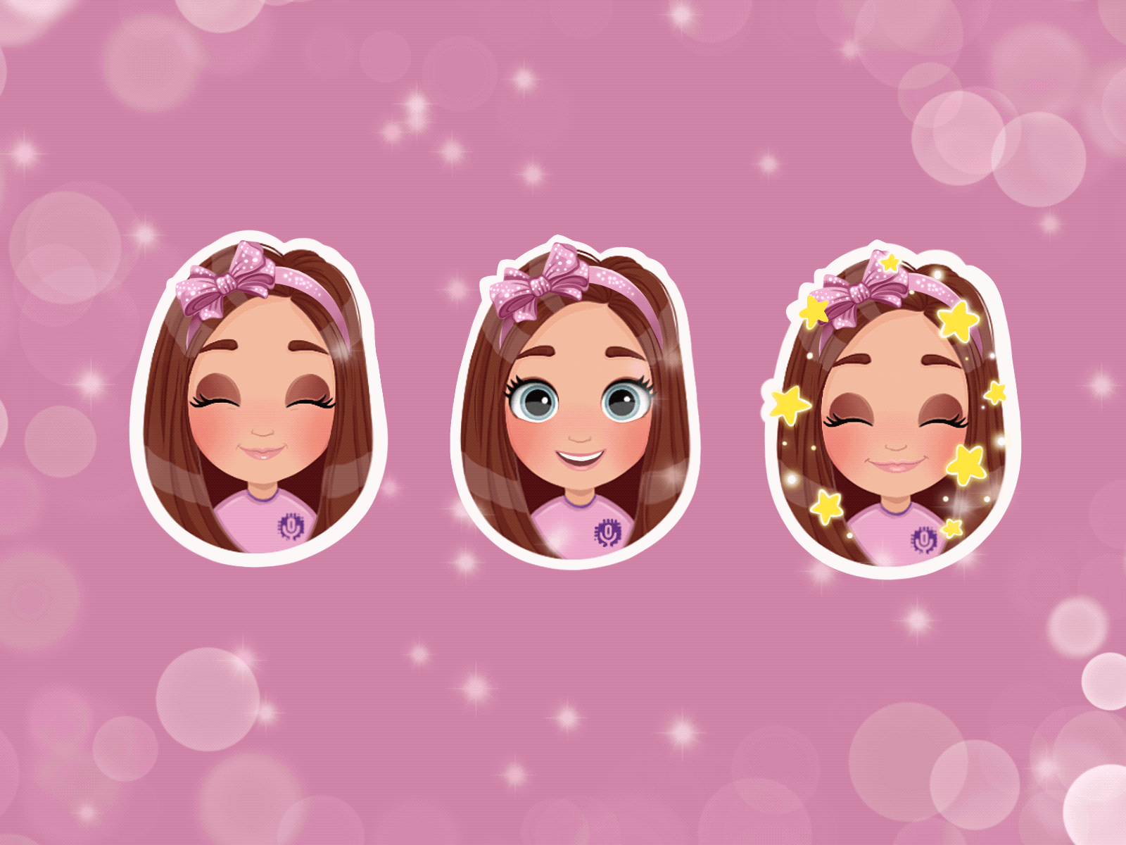 Girl with the ribbon stickers animated sticker animation art character character design children illustration cute cute girl design emoji gif girl illustration kid motion pink sticker sticker design stickerpack violet