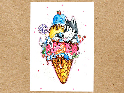 Ice-cream fantasy animal art children illustration dog drawing food food illustration ice cream illustrated food illustration illustrator watercolor watercolor art