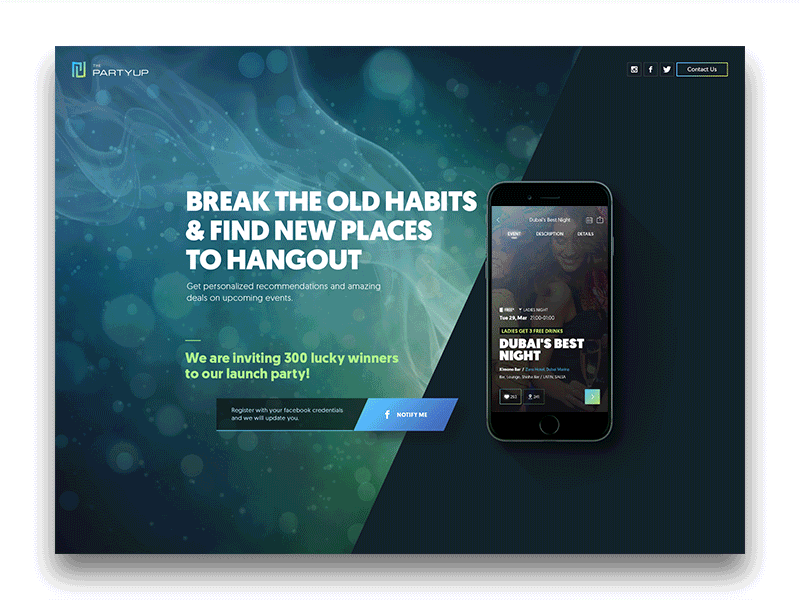 The PartyUp - landing page