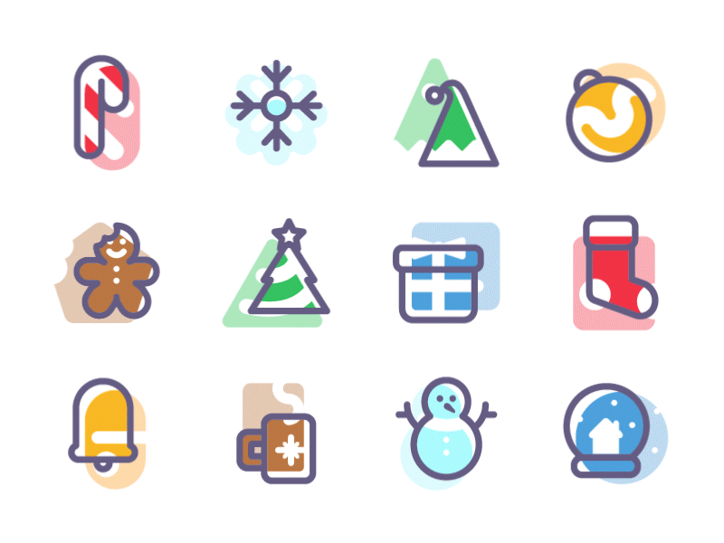 Freebie - Holidays Icon Set animation bell christmas freebie gif holidays icon set icons lollipop present snowflake snowman