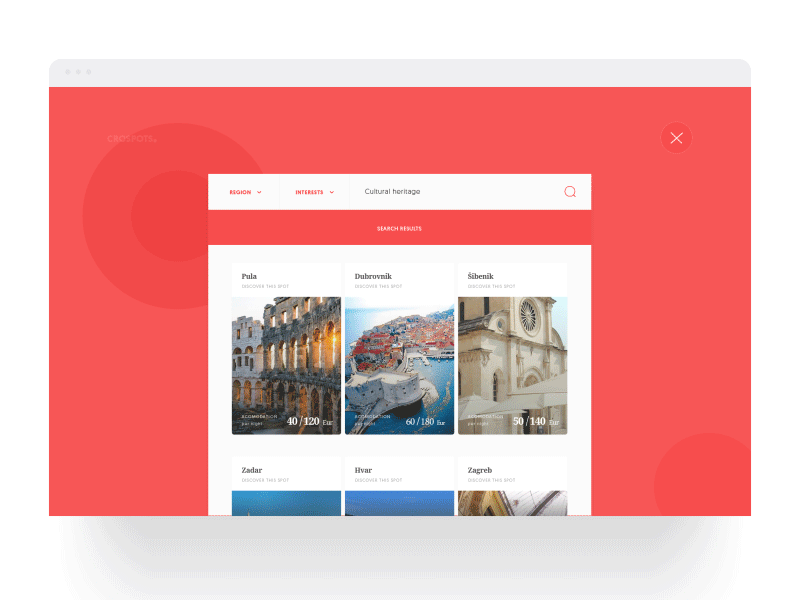 CroSpots - Search animation croatia design gif layout search tourism travel website