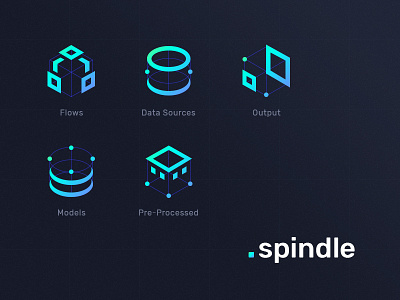 Spindle Icons 3d icons ai illustration isometric icons learning machine software spindle ui ux