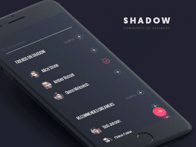 Shadow - Onboarding Flow animation app community dream gif ios iphone polygons shadow success user list
