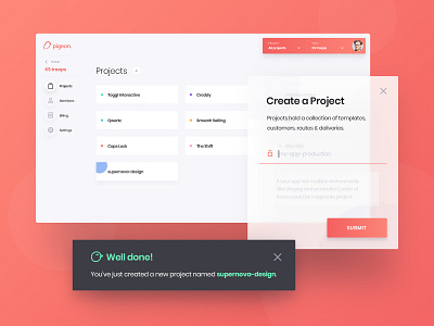 Pigeon - Projects Dashboard create new dashboard grid list pigeon project ui ux web app webapp website