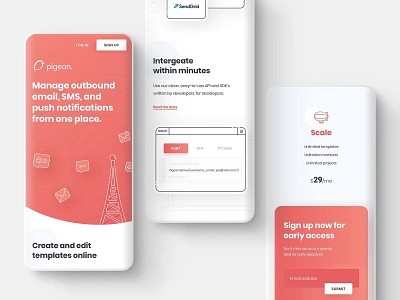 Pigeon - Mobile Homepage app dashboard homepage landing page marketing page mobile pigeon responsive ui ux website