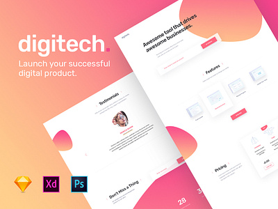 Digitech Homepage - UI8 template for startups digital digitech homepage landing page photoshop product website sketch startup startup landing page template template design ui8 xd