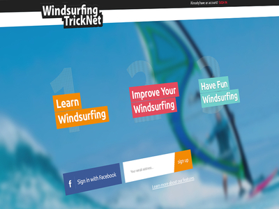 Tricknet homepage concept layout photoshop surfing tricks web design web site windsurfing