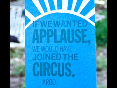 Argo quote, blue letterpress linoleum