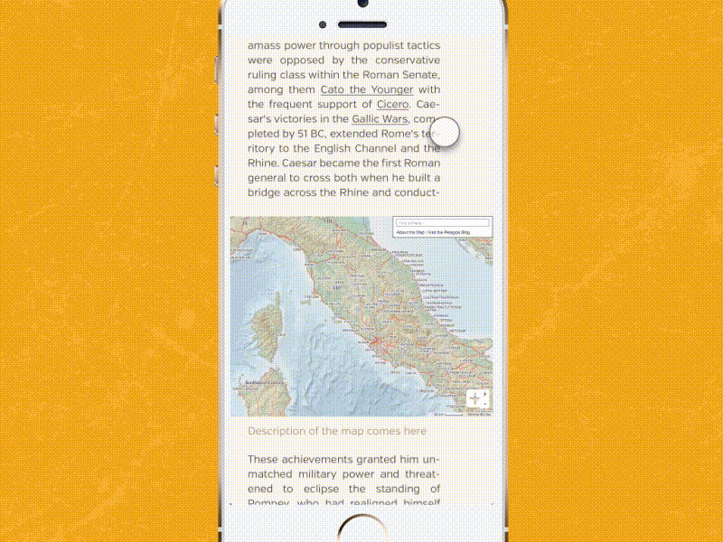 Historypedia Mobile Navigation 02 / 04 app design caesar competition educational interfaces roman scuola politecnica di design typography ui ux visual design web design