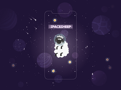 "SPACESHEEP" mobile game illustration cover art game art illustration mobile mobile game planets sheep space stars