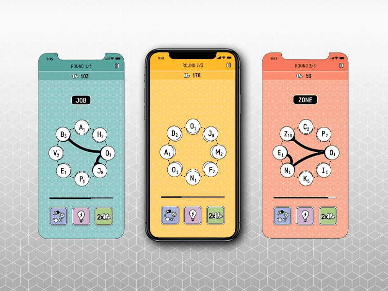 UI Design for a "words" mobile game animation game art game assets game ui mobile mobile game ui