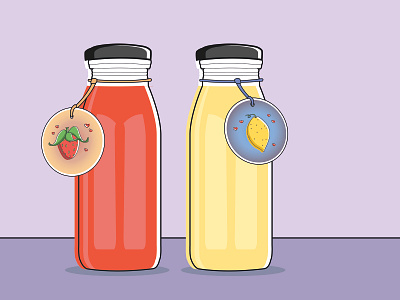 Homemade Strawberry - Lemon Juice Illustration bottles illustration juice labels lemon strawberry