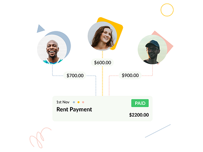Unequally splitting your rent apps bills brand fintech friends groups housemates illustration landing design landing page mobile payments rent
