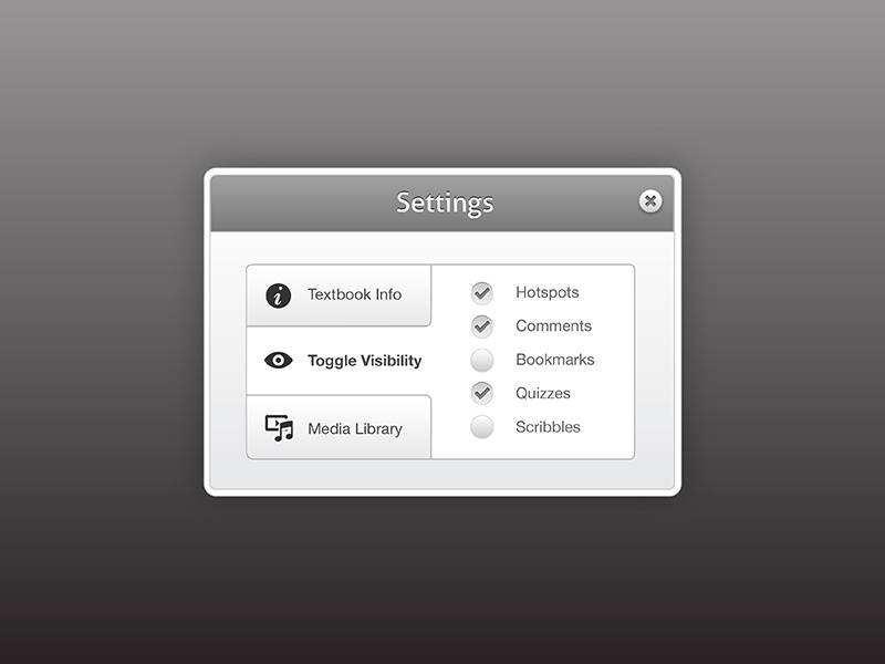 Modal with tabs and checkboxes by Danny Blackstock on Dribbble