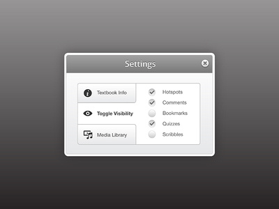 Modal with tabs and checkboxes
