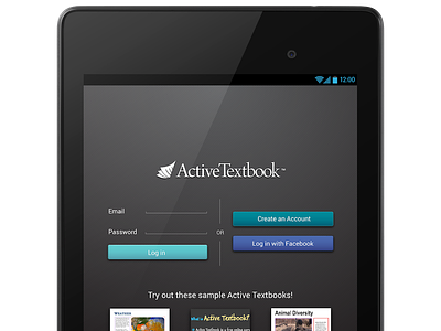 Android Active Textbook Login Screen Mockup android e-book e-reader library login sign in