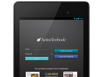 Android Active Textbook Login Screen Mockup