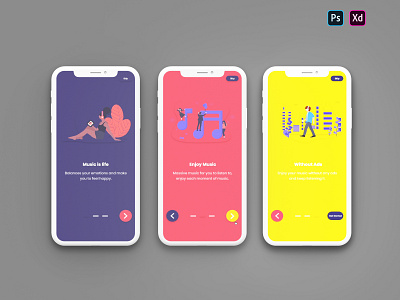 Music app Onboarding screen! animation app design illustration illustrator interaction minimal prototype prototype animation ui ux xd