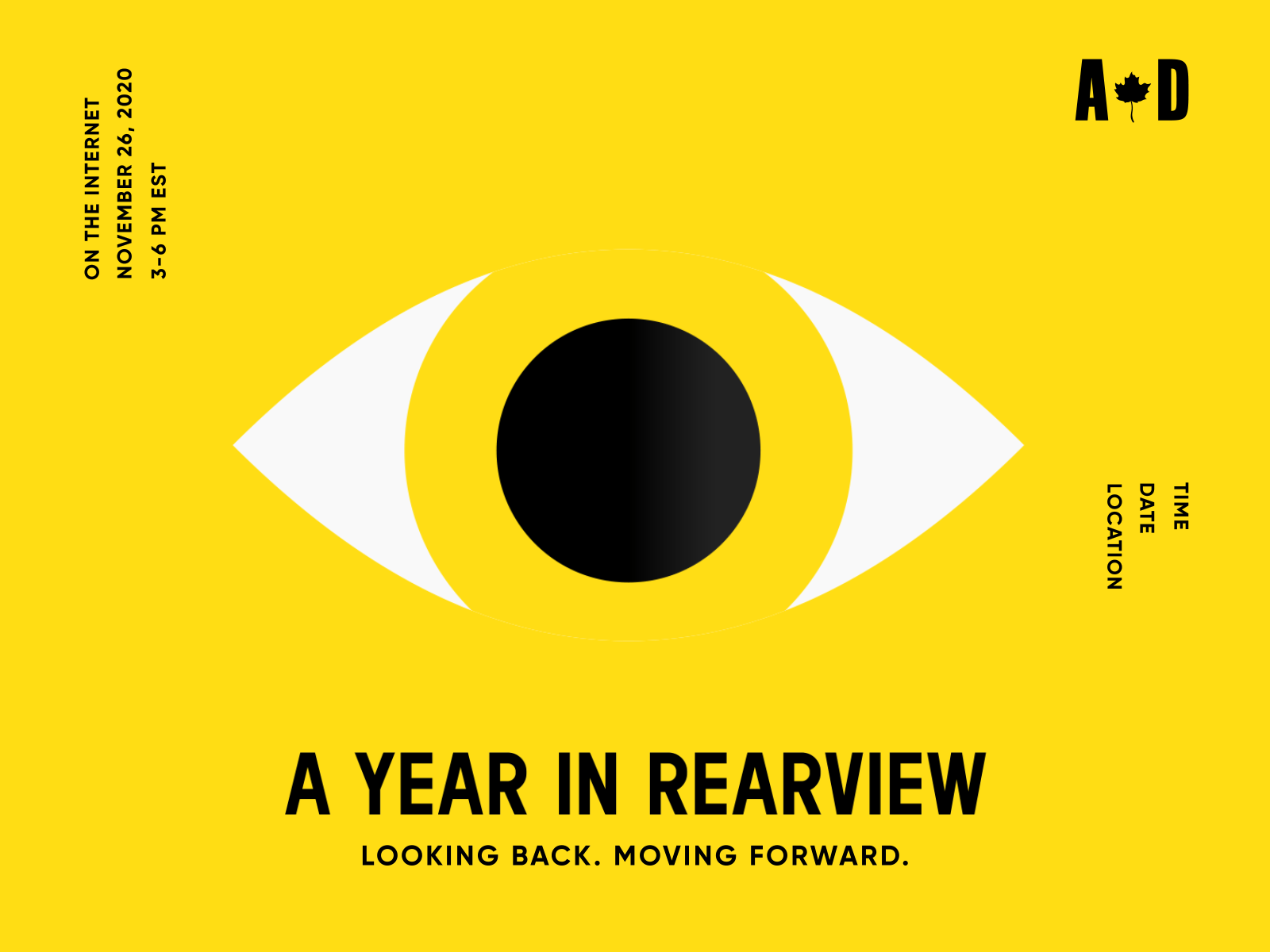 ADCC - A Year In Rearview 2020 backwards event eye eyeball forward looking motion motion deisgn motion graphic slick year year in review yellow