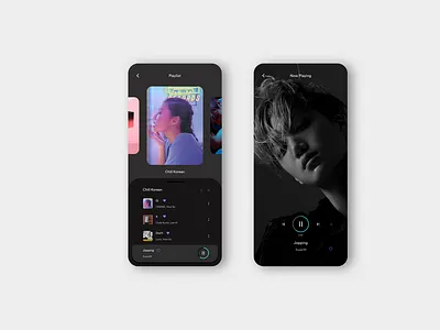 Daily UI 009 :: Dark Music Player app dailyui dailyui009 dailyuichallenge dark mode dark theme dark ui design figma mobile app music music app music player playlist ui