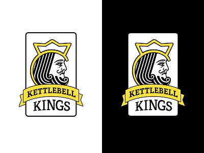 Kettlebell Kings black branding crown design identity illustration kettlebell king logo white yellow