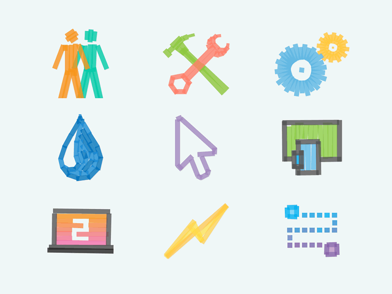 Services Icon Set color cursor design drop gears icons illustration settings tape tools ui vector