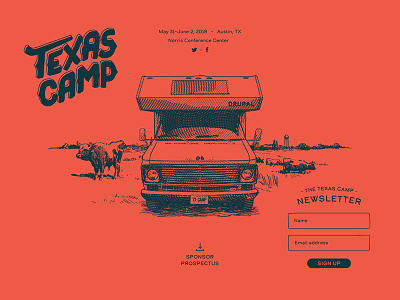 Texas Camp Splash branding camp camper drupal event illustration sketch splash page texas type web design