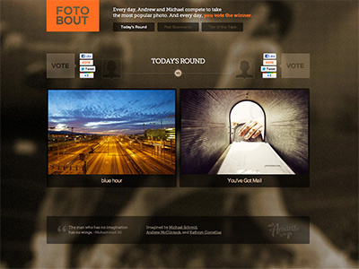 Fotobout boxing interface like orange photography tweet vote web design website