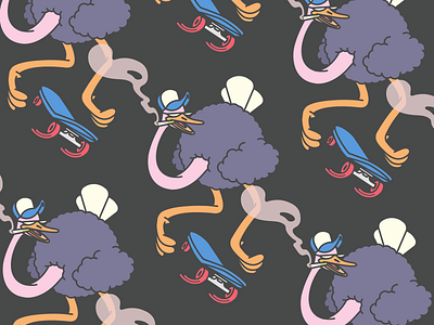 Ostrich crushing on a skateboard! bird cap illustration ostrich skateboard smoke